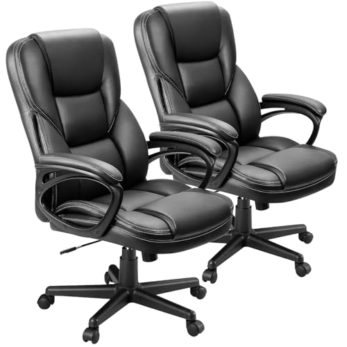 Furmax Office Executive Chair High Back Adjustable Managerial Home Desk Chair, Swivel Computer PU Leather Chair with Lumbar Support (2, Black)