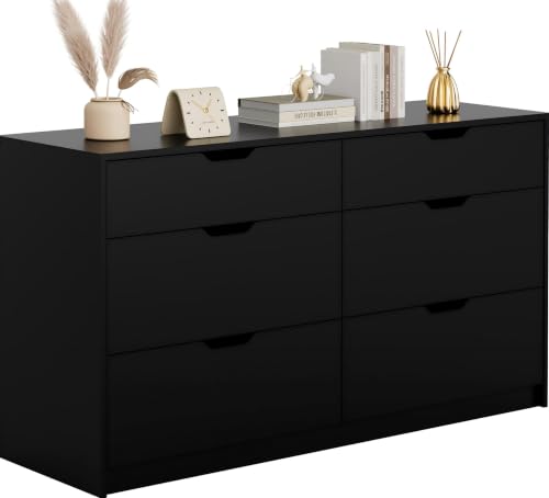 Furmax Dresser for Bedroom with 6 Drawers, 47.2″ Modern Dressers, Black