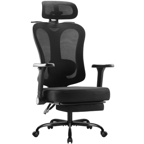 Furmax Ergonomic Office Chair with 3D Headrest & 4D Flippable Armrests, Adjustable Lumbar Support, 135° Recline, Breathable Mesh Seat, Height Adjustable Swivel Computer Desk Chair(Black)